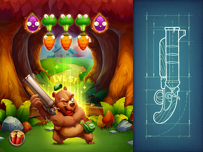 What a lovely day! art bear character concept game ios ipad paper shooter sketch vegetable weapon