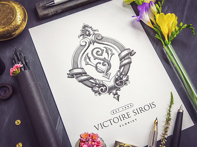 Monogram / Victoire Sirois badge flower lettering logo monogram paper pencil sketch stone