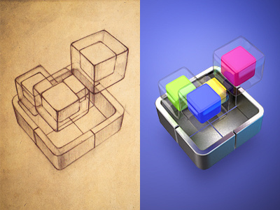 Shedworx icon block box cube design glass icon illustration logo metal software vip web