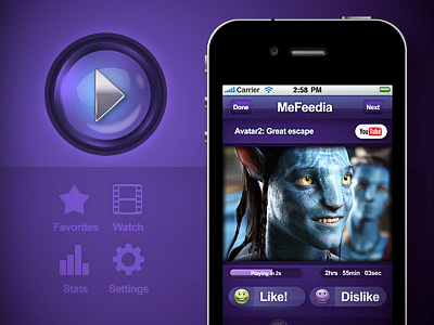 Media player button design glass glow icons iphone navigation smile ui video web