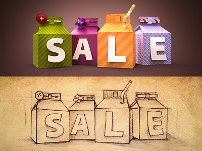 Sale! 2.0 banner box button design discount gift icon pencil sale sketch typography web