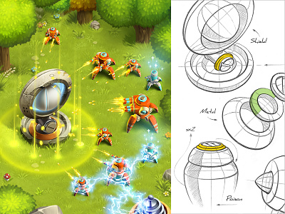 Tower defence: Outpost button defence game grass interface ios ipad metal sketch tower tree