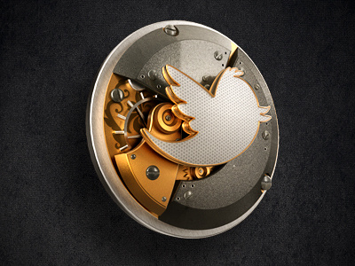 Follow me! twitter bird style blog vintage rusty metal shine steampunk icon design background old