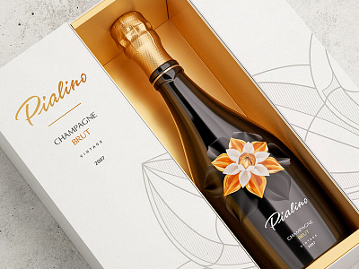"Pialino" Sparkling wine bottle glass gold lettering logotype packaging sketch typography wine