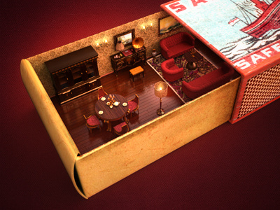 Interior box illustration chair sofa icon design interior barocco light style tea