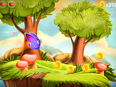 Arcade arcade cartoon character coin forest game grass heart ios iphone life mushroom platform side tree ui