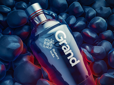 GRAND: Blueberry Vodka 3d branding design flat glass glyph logo packaging sketch