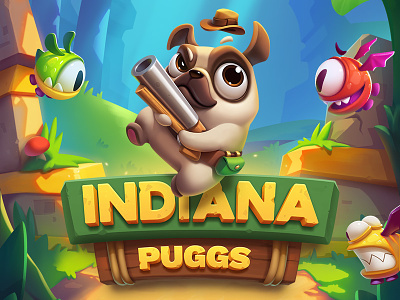 iOS Game / Indiana Puggs arcade character design flat game icon illustration ios iphone logotype metal stone wood