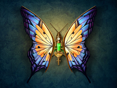 Mechanical Butterfly butterfly glass icon key light liquid metal steampunk web wing wood