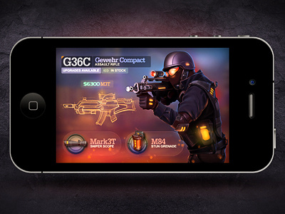 Tactical shooter army game icon illustration infodof iphone light menu navigation prototype shadow sketch ui unit upgrade wall war