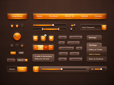 Orange Ui Pack box button check design glass glossy interface kit leather like list message navigation orange pack player scroller search tag ui volume web