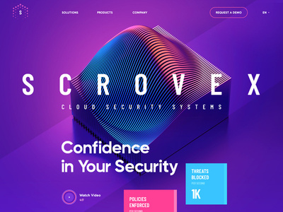 Scrovex / Cloud Security wireframe ux landing 3d site clean flat icon ui navigation design metal typography illustration web