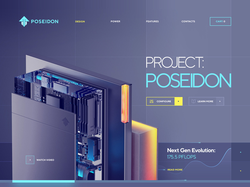 Project: Poseidon cinema glass metal ux logo ui navigation typography illustration web design sketch