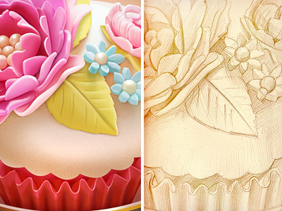 Cupcake (wip) cafe cake decor flower icon illustration leaf old paper pearl pencil retro sketch sweet vintage
