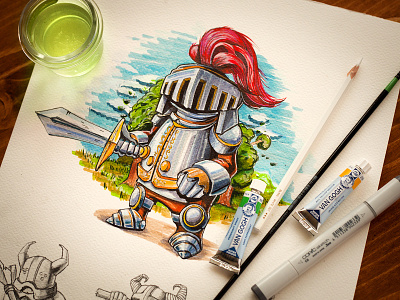 Chaps | 2 armor characters cute game gold illustration liquid metal paper pencil prototype sketch small sword three