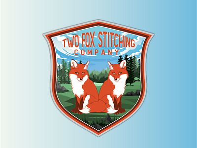badge logo for two fox stitching company branding design graphic design illustration logo stitch vector wolf