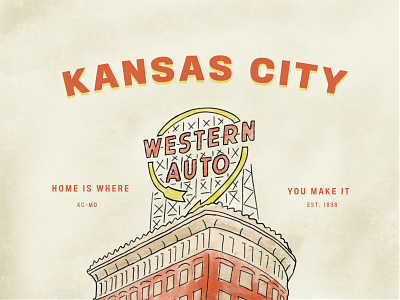 Kansas City building home illustration kansas kansas city kcmo missouri sign texture typography vintage western auto