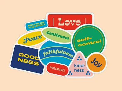 Fruit Stickers design fruit illustration joy kindness love peace spirit stickers typography