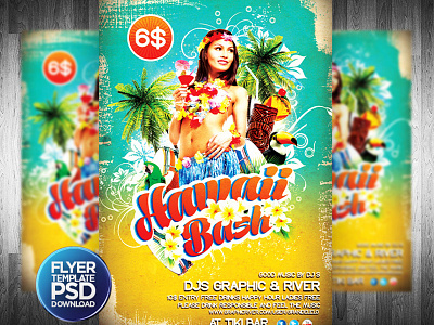 Hawaii Flyer n Facebook Temeplate ad advertisement beach brazil caribbean dj event flyer fresh grandelelo hawaii holiday indie island latin mexico music palm party poster retro spring summer sun sunset surf template tiki tropical vintage