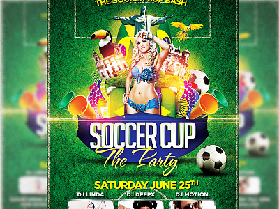 Soccer Cup The After Party Flyer Template PSD after brasil brazil brazilian cup football party soccer tournament world