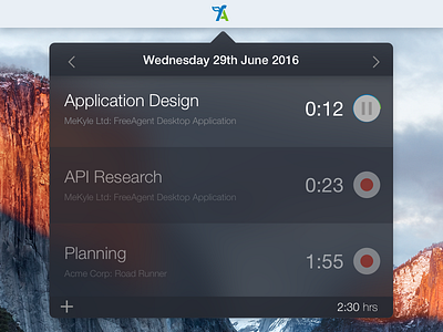 Freeagent Mac App concept development freeagent mac app time tracker tray app