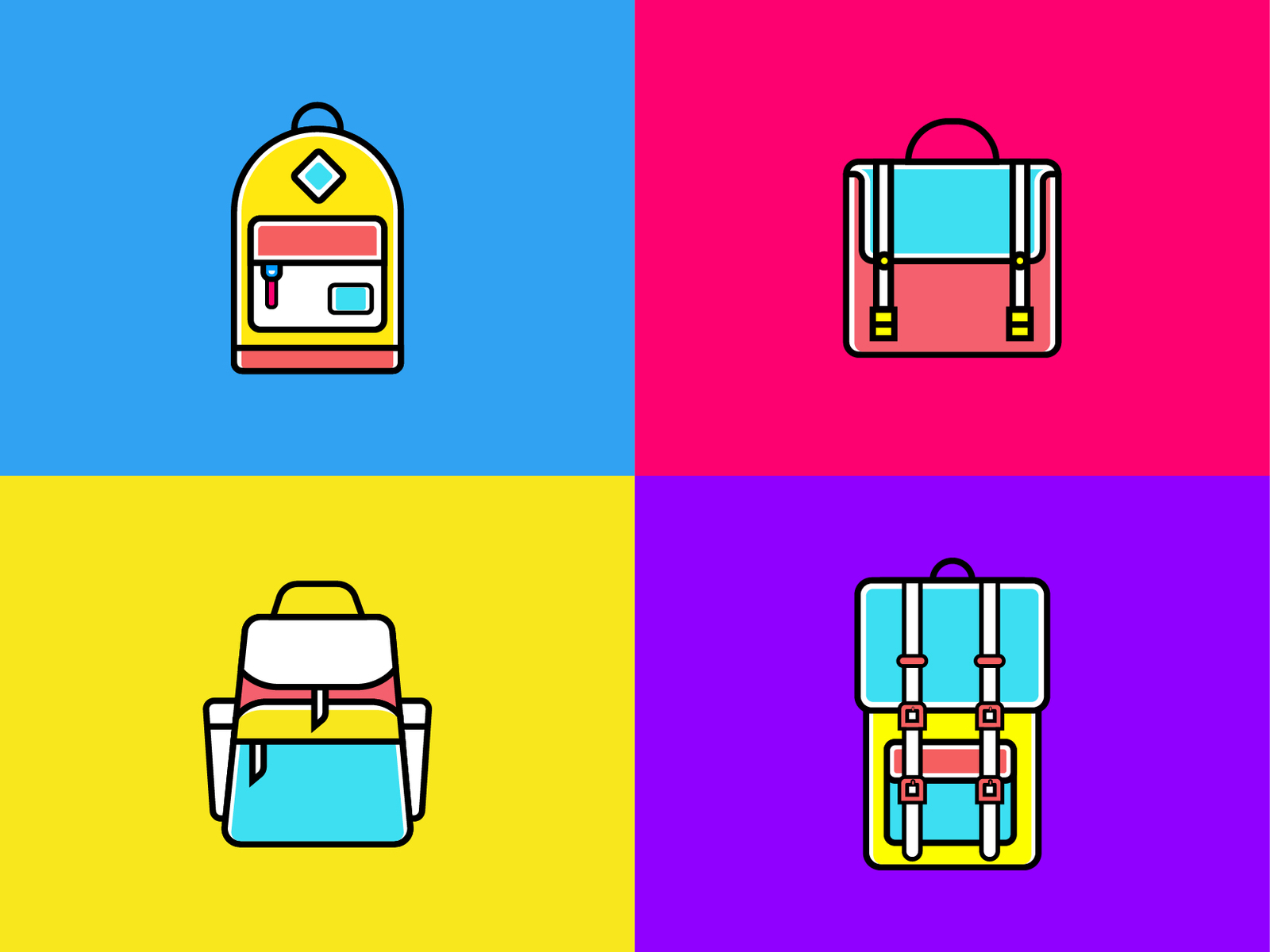 Bagpacks collection art travel school bags vector icons school bagpacks colorful