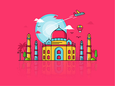 Taj Mahal beautiful building building icon colorful famous holiday icon of india india landmark line art tajmahal tourism travel vector world of wonders