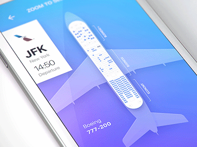 Aircraft zoom interaction for travel app product by fantasy aircraft app boing icons ios product seats tickets travel ui ux zoom