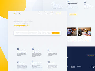 Childcamps — Homepage design e commerce education homepage landing page minimal shadow ui user experience ux website yellow