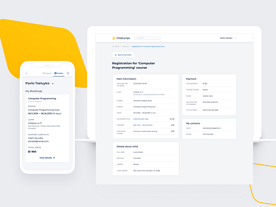 Childcamps — Order info checkout e commerce education minimal order management profile shadow ui user account