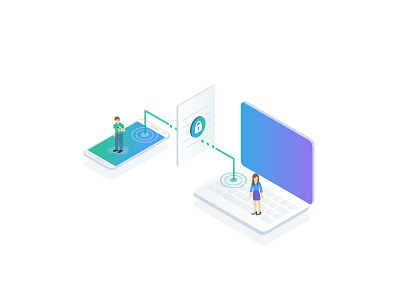 Secure File Sharing computer file gradient illustrations isometric mobile