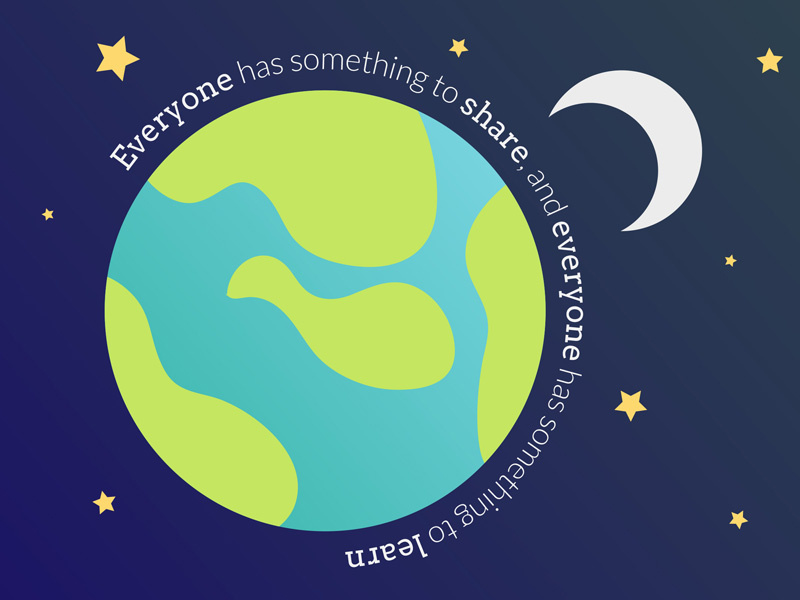 Everyone has something to share and learn moon globe mentoring vector illustration
