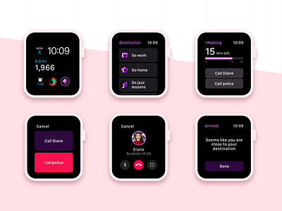 HomeSafe - Screens sneak peek concept dark ui ios pink purple sketch ui ux usability watch app