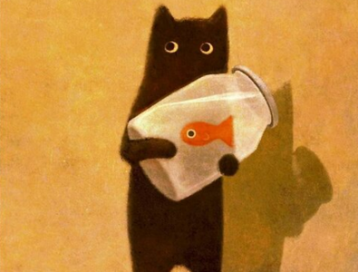 Thief cat adorable aesthetic animal animation art black cartoon cat cool cute design drawing fish fish tank fun funny illustration painting pet thief