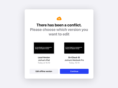 There has been a conflict conflict icloud ios ipad modal versions