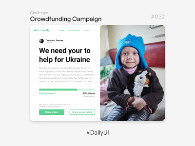 Crowdfunding Campaign - Challenge Daily UI #032 campaign crowdfund crowdfunding crowdfunding campaign daily ui dailyui dailywebdesign design fund fundraiser interface ui uidesign uidesigner uiinspiration uitrends uiuxdesign uxtrends uxui wireframe
