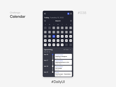 Calendar - Challenge Daily UI #038 038 38 38 days calendar ui daily ui dailyui design mobileui planning ui uidesign uidesigner uidesigners uiinspiration uitrends uiux uxui