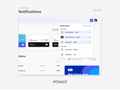 Notifications - Challenge Daily UI #049 049 49 days bank web daily ui dailyui design notification notifications ui uidesign uidesigner uitrends web design
