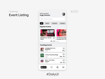 Event Listing - Challenge Daily UI #070 070 daily ui dailyui dailyui070 event event listing listing ui uidesign uidesigner uitrends