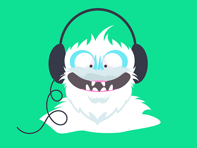 Happy Yeti character funny grin headphones silly smile snowman teeth vector yeti