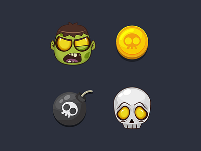 Zombie Icons bomb character coin dead design game game art halloween icon illustration scary skull vector zombie