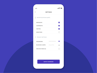 Social App settings - DailyUI 007 app design clean dailyui dailyui 007