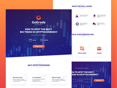 Landing Page for webinar clean crypto education website landing page landing page design trading trading platform webinar website design