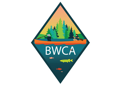 BWCA 2 canoe design fish illustration illustrator lake pine tree vector water women