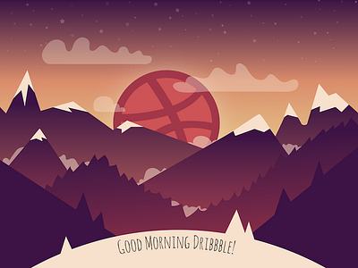 Good Morning Dribbble! gradient graphic design graphics illustration landscape moonstruck morning mountain soufflé sunrise