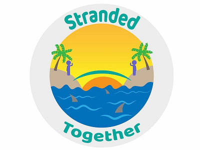 Stranded badge beach bridge connect desert illustrator island ocean shark tree video game