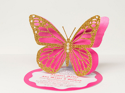 Handmade Sparkling Butterfly Christening Invitation