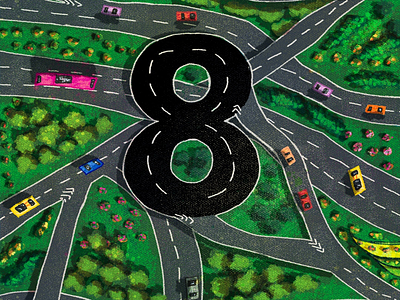 8 for highway 36daysoftype art colours. illustrationart digitalart digitalillustration highway illustration landscapes numbers