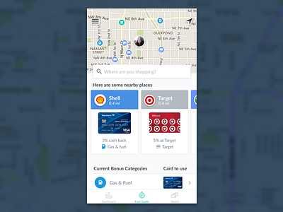Credit Card Rewards Earn Guide app credit cards current location design finance guide ios map mobile rewards