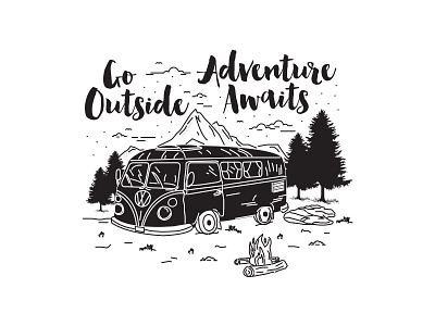 Go Outside Adventure Awaits design graphic lettering mountain travel typography van